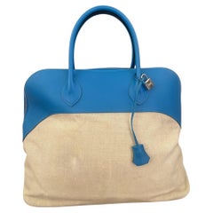 Sac Hermès Bolide 45 Toile & Cuir Bleu 2019