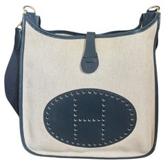 Sac Hermès Evelyne PM Toile & Cuir Bleu 2001