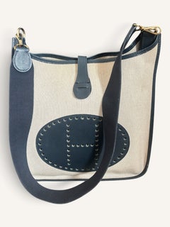 Sac Hermès Evelyne PM Toile & Cuir Bleu 2001