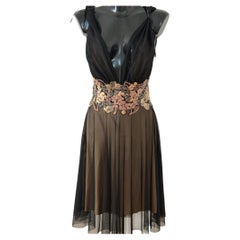 Ema Savahl Couture 2000s Mesh Floral Appliqué Dress M Black Brown S
