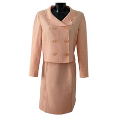 Calvin Klein SS1996 Wool Skirt Suit Set Blush Peach Double Breasted US6