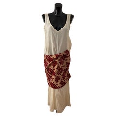 Comme des Garçons SS1996 Cream Cotton Dress Red Floral Velvet Panel