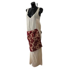 Comme des Garçons SS1996 Cream Cotton Dress Red Floral Velvet Panel