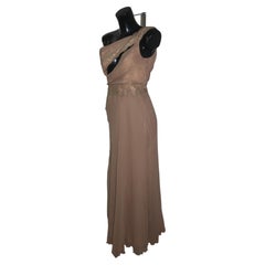 Alberta Ferretti 2000s Silk Lace Draped Gown Taupe S/M