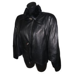 Gianni Versace 1980 Black Leather Cropped Swing Jacket with Silver Toggle Closur