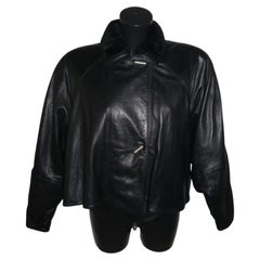 Gianni Versace 1980 Black Leather Cropped Swing Jacket with Silver Toggle Closur