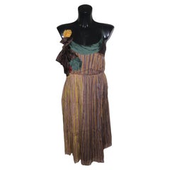 Miu Miu Spring Summer 2004 Silk Striped Rosette Midi Dress Multicolor