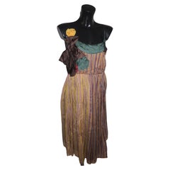 Miu Miu Spring Summer 2004 Silk Striped Rosette Midi Dress Multicolor
