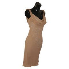 Dior (John Galliano) Spring/Summer 2005 Beige Silk Bias-Cut Dress Crystal Beaded