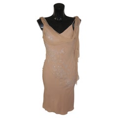 Dior (John Galliano) Spring/Summer 2005 Beige Silk Bias-Cut Dress Crystal Beaded