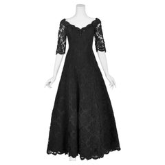 VICKY TIEL COUTURE Vintage 1980s Black Lace Full Length Ball Gown, FR44, US10