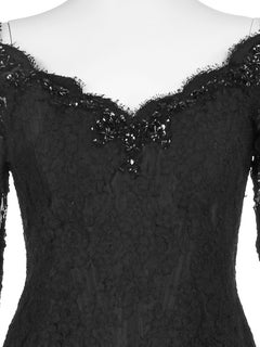 VICKY TIEL COUTURE Vintage 1980s Black Lace Full Length Ball Gown, FR44, US10