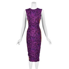 ROBERTO CAVALLI Fuchsia & Orange Leopard Print Knit Ruched Midi Dress, SZ S NWT