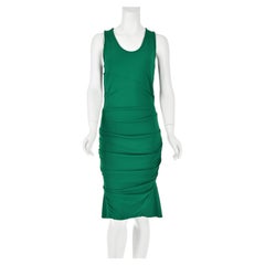 YIGAL AZROUEL Smaragdgrünes, ärmelloses Strickkleid im Etuistil mit drapierten Falten, GRÖSSE 6