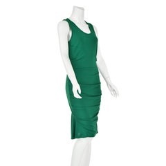 YIGAL AZROUEL Smaragdgrünes, ärmelloses Strickkleid im Etuistil mit drapierten Falten, GRÖSSE 6