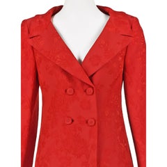 GIANNI VERSACE COUTURE Late 1980s Red Silk Jacquard Skirt Suit w/Medusa Buttons