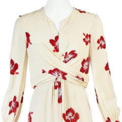 SAINT LAURENT 2016 Hedi Slimane Ivory Hibiscus Print Crepe Midi Dress, FR40 NWOT