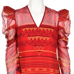 Zandra Rhodes Circa 1983 Red Printed Silk Georgette Mini Dress, SIZE US4