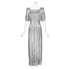 1970s ANDRÉ LAUG “AUDREY” Silver Lamé & Black Silk Pleated Evening Gown, SZ 8/10
