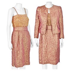 Circa 1968 ADOLFO Pink & Gold Metallic Four-Piece Jeweled Evening Ensemble, SZ 2