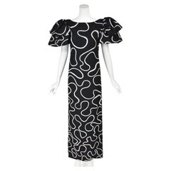 Vestido de noche vintage de seda en blanco y negro de PAULINE TRIGÈRE, de alrededor de 1990, talla 10 de EE. UU.