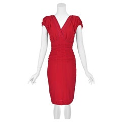 PRADA S/S 2000 Solid Red Crepe Ruched Sheath Dress by Miuccia Prada, SZ IT44 US8