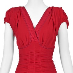 PRADA S/S 2000 Solid Red Crepe Ruched Sheath Dress by Miuccia Prada, SZ IT44 US8