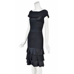 Valentino Garavani Circa 2005 Black Silk Banded Cocktail Dress with Flounces, S4