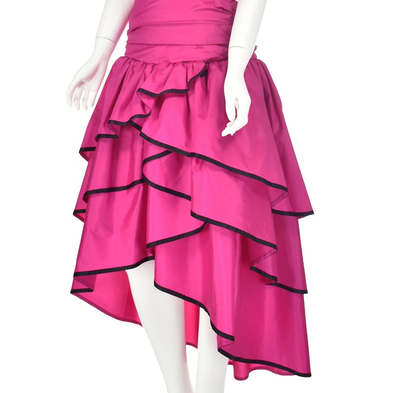 hot pink balmain dress PIERRE 1980s Taffeta Flamenco Style Strapless Party Dress, SZ 2 For Sale at 1stDibs Cocktail dresses