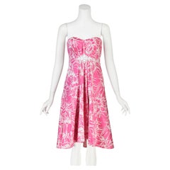 PAMELLA ROLAND Hot Pink and White Strapless Empire Waist Party Dress, SZ 2