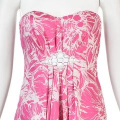 PAMELLA ROLAND Hot Pink and White Strapless Empire Waist Party Dress, SZ 2