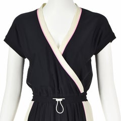 VALENTINO Circa 2010 Black & Ivory Adjustable Waist Pleated Day Dress, SIZE SM