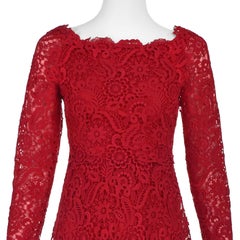 Valentino 2016 Red Floral Guipure Lace Long Sleeve Evening Gown, Size 4 NWOT