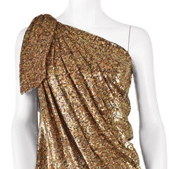 LORENA SARBU Copper & Gold Sequined One-Shoulder Draped Cocktail Dress, SZ XS