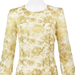 OSCAR DE LA RENTA Resort 2016 White & Gold Lace Dress by Peter Copping, SZ 8