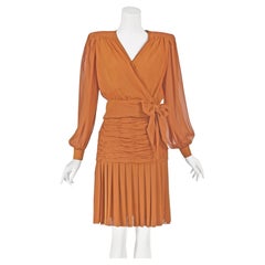 EMANUEL UNGARO PARALLÈLE Circa 1980-83 Iridescent Orange Silk 2-Piece Dress, SZ4