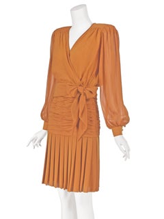 EMANUEL UNGARO PARALLÈLE Circa 1980-83 Iridescent Orange Silk 2-Piece Dress, SZ4