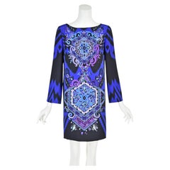 EMILIO PUCCI by PETER DUNDAS Blue & Black Silk Mini Shift Dress c.2012, SZ 8
