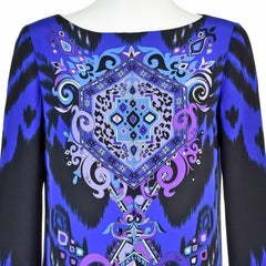 EMILIO PUCCI by PETER DUNDAS Blue & Black Silk Mini Shift Dress c.2012, SZ 8