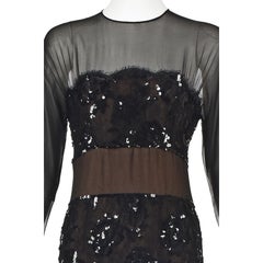 ARNOLD SCAASI for Neiman Marcus Circa 1990 Black Sequined Lace & Illusion Gown M