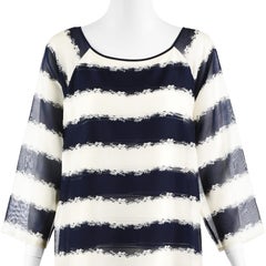 GIANFRANCO FERRÉ Navy & White Striped Organza & Knit Two-Piece Skirt Set, SIZE 6