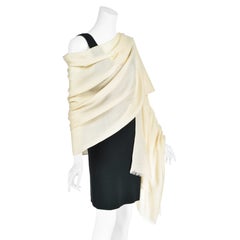 LORO PIANA Circa 1990s Lightweight Ivory Cashmere Twill Shawl 32inx82in