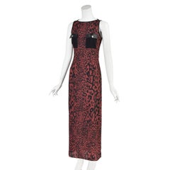 VERSUS VERSACE Brick Red & Black Animal Print Column Dress w/Leather Trim, NWOT