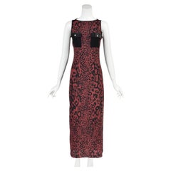 VERSUS VERSACE Brick Red & Black Animal Print Column Dress w/Leather Trim, NWOT