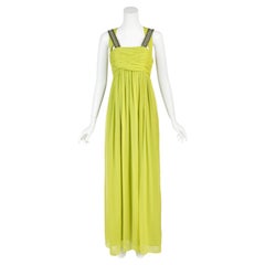 MATTHEW WILLIAMSON Abendkleid aus seidenem Chiffon in Chartreuse mit Perlenstickerei, ca. 2005, Größe 4
