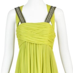 MATTHEW WILLIAMSON Abendkleid aus seidenem Chiffon in Chartreuse mit Perlenstickerei, ca. 2005, Größe 4