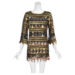 TOMASZ STARZEWSKI Circa 1993 Egyptian-Inspired Black Silk & Metallic Tunic, SZ 6
