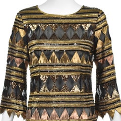 TOMASZ STARZEWSKI Circa 1993 Egyptian-Inspired Black Silk & Metallic Tunic, SZ 6