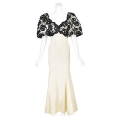 1980s Phyllis Newman Ivory Silk and Lace Mermaid Gown, Attributed Carolyne Roehm