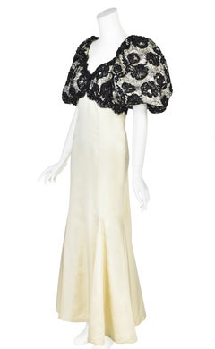 1980s Phyllis Newman Ivory Silk and Lace Mermaid Gown, Attributed Carolyne Roehm